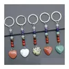 Porte-clés Longes Amour Coeur Pierre Porte-clés 7 Couleurs Chakra Perles Chaînes Charmes Porte-clés Guérison Cristal Porte-clés Pour Femmes Hommes D Dhykt