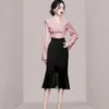 Work Dresses Elegant Wear Autumn 2 Pieces Set Women Double Breasted Shirt Korean Simple Mermaid Midi Skirt Lady Profession Suit