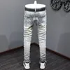 Jeans pour hommes High Street Mode Hommes Rétro Lavé Bleu Stretch Skinny Ripped Rouge Cuir Patché Designer Hip Hop Marque Pantalon