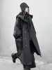 Dames Trench Coat's LAUTARO Spring herfst Lange Oversized Black Coat With Hood Dark Academia Esthetic Luxury Designer Deskleding For Women 230421