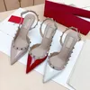 Sandals Designer dress shoes High Heel Shoes Women Brand Rivets Summer Sandals 2023 Pointed Toe Pumps Genuine Leather 6cm 8cm 10cm Fashion Studded Strapp J230525