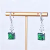 Vintage Lab Emerald Dangle Earring 925 Sterling Silver Diamond Party Wedding Drop oorbellen voor vrouwen Bridal Engagement Gift