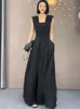 Kobiety Jumpsuits Rompers Superaen Summer Black Suit Kobiet Summer Thin Fashion V-Neck Sleveles Talle Solid Wide Noge Scossuit 230422