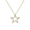 Venda por atacado de ouro maciço 14K com colar em formato de estrela de diamante natural para mulheres