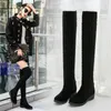 Femmes chaussettes Bottes printemps automne cuissardes femme tricot tissage laine longue botte sur genou élastique Bottes compensées Bottes