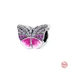 925 charm beads accessories fit pandora charms jewelry Jewelry Gift Wholesale Pink Clip Pansy Flower Envelope Dangle