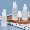 フロストPPプラスチックエアレススプレーポンプボトルスキンケアセラムローション用の白い蓋15ml 20ml 30ml 50ml 80ml 100mlトラベルサイズRefi jvpt