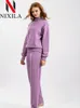 Womens Two Piece Pants Winter and Autumn Sweaters 2 -stycken Set Fashion High Neck Sticked Dra för Women 231121