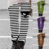 Leggings femininas Mulheres Santa Imprimir Calças Cintura Alta Feliz Festa de Natal Longas Senhoras Stripe Xmas Calças Tamanho S-xxxl