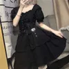 Japanese Lolita Princess Black Sexy Bad Girl Mini Dress Woman Kawaii High Waist Puff Sleeve Lace Ruffles Party Y k Streetwear