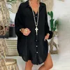 Damskie bluzki damskie bawełniane lniane koszulę z długim rękawem bluzka panie w lupgy top plus size solidne modne mody duże luźne guziki sukienki dla damy