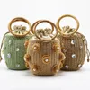 Evening Bags Handmade Rhinestone Crystal Embellished Straw Bag Straw Bucket Bags Lady Travel Purses Handbags sac en paille femme 231122