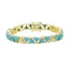 Charm Bracelets Geometric Triangle Turquoises Stone Linked CZ Tennis Chain Gold Color Fashion Bracelet For Women