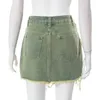 Skirts Summer Jeans Tassel Mini Skirt Button Ripped Slim Denim Short Pencil Bodycon Y2k Distressed Fringe Harajuku Cowboy Vintage
