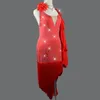 Stage Wear robe de danse latine femmes strass rouge avec flotteur frange fête danseuse robes de compétition professionnelle VDB136Stage