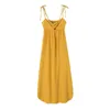 Casual Dresses YENKYE Sexy Women Fashion Backless Strappy Linen Blend Midi Dress Sleeveless V Neck Female Party Vestidos