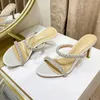 Sandaler trendiga kvinnor bling strass främre rem glitter hög häl kvinnliga skor stilett bröllop öppen tå slingback