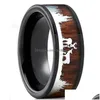 Anneaux de mariage Anneaux de mariage 8 mm noir carbure de tungstène hommes anneau Koa bois incrustation cerf cerf chasse Silhouette mode bande bijoux Fo Ma Dhxse