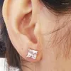 Stud Earrings Fashiion Party Wearing Big Square Cut 6/7/8 MM CZ Crystal 925 Silver Needle For Girls Women Nickel Free Earring