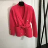 Womens Casual Knit Jackets Waist Belt Designer Coat Trendy Gold Button Designer Outerwear Ladies Elegant Long Sweaters