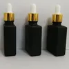 30ml Preto Fosco Vidro Reagente Pipeta Conta-gotas Frascos Quadrados Óleo Essencial Frasco de Perfume Óleos de Fumaça e Frasco Líquido com Tampa de Ouro Rvqmc