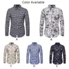 Men's Casual Shirts Muscle Band Collar Button Down Shirt Long Sleeve Print For Party T Dress Up And Fitness Style