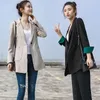 Ternos femininos blazer mulher roupas colorblock solto casacos para mulher jaqueta preta 2023 moda coreana outerwears elegante em