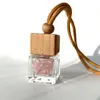 10ml pequeno difusor de ambientador de carro transparente frascos de perfume de vidro quadrado com corda pendurada tampa de madeira energia natural cristal crqgd