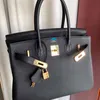 Çanta Emmas Kadın Tasarımcı Çantaları Tam El Dikiş Balmumu İpliği Birkin25 Siyah Altın Togo Deri Platin Çantası Yüksek Dereceli Luxu316y