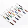 Keychains & Lanyards Natural Stone Bamboo Joint Shape Key Rings Crystal Quartz Fluorite Lapis Amethyst Pendant Keychain Keyring Charms Dhk5H