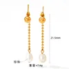 Studörhängen rostfritt stål Tassel lång pärla örhänge för kvinnor flickor minimalistisk tråd trendiga smycken