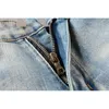 Jeans da uomo di alta qualità blu slim effetto consumato streetwear lettere ricamate modello danni pantaloni skinny elasticizzati strappati per uomo 231122