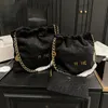 Bolsa de basura de tela para mujer, elegante bolso de hombro con herrajes metálicos, cierre de Metal, bolso de lujo con cadena Matelasse, bolsos cruzados