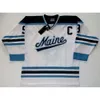 Maillot Vintage Maine Black Bears 9 PAUL KARIYA 33 Jimmy Howard Blanc Bleu 100% Ing Hockey Maillots rares