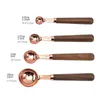 Measuring Tools Walnut Wooden Handle Plated Copper Rose Gold Measuring Spoon Cups Kitchen Baking Supplies Bartending Measuring Tools Kitchen Set 230422