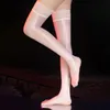 Calzini sexy Calza alta in silicone medio di seta con top in pizzo bianco e nero per calzini da festa trasparenti lucidi olio sexy da donna 231122