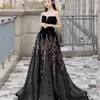 2023 Vestidos de noite vestidos de baile pretos Sexy Lace-up Back Sweep Runway Party usando tule com lantejoulas de miçangas