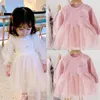 Robes de princesse en dentelle et Tulle pour filles, vêtements pour bébés filles, manches longues, Patchwork, nœud, tenues à pois