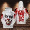 Herrtröjor chucky skräck män pennywise clown it tryckt tröjor kvinnor avslappnade coola hajuku streetwear hooded pullover övermiserad