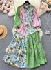 Robe Maxi élégante à manches lanternes pour femmes, imprimé vert, Slim, à lacets, longue, mode d'été, motif Floral