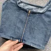 Women's Tanks Cami Summer Imitation Denim Camis Wide Shoulder Strap Zipper Tank Top Square Collar Corset Korean Fashion Solid Color Crop Tops 230422