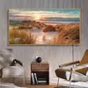 Praia paisagem pintura em tela decorações interiores ponte de madeira arte da parede fotos para sala estar decoração casa mar pôr do sol prints211d