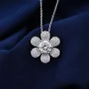 Bloem Briljant Geslepen 10K Witgoud Vvs Moissanite Diamanten Met Hangende Fijne Sieraden Damesketting