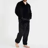 Mäns sömnkläder Mens Winter Fleece Warm Pyjama Set Soft Home Solid Color Pockets Hooded Pullover Tops and Pants Thick Plush Sleepwear Homewear 231122