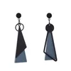 Dangle Earrings Japanese Wooden Haze Blue Cool Wind Face Thin Asymmetric Black S925 Silver Needle Without Hole Ear Clip