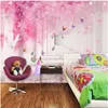 Fonds d'écran papier peint 3 D personnalisé Po rose cerise papillon chambre d'enfants décor à la maison 3d peintures murales papier peint pour chambre Walls249d