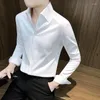 Men's Casual Shirts 2023 Men Business Long Sleeve Turn Down Collar Solid Color Male Shirt Slim Fit Designs Fahion Tees H57