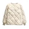 Kvinnors dike rockar 2023 Autumn Winter Short Down Cotton Jacket lätt rund nackknapp fashionabla rutiga kappor