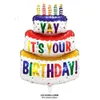 Décoration de fête Bougies colorées gâteau à trois couches feuille d'aluminium ballons de film joyeux anniversaire décorations de fête gâteau coloré pour enfants ballons de papier d'aluminium