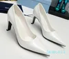 Luxury Designer Pump Women High Heels Genuine Leather Pointed Dress Shoes Thick Heel Black White work shoes Casual Party Banquet Shoe